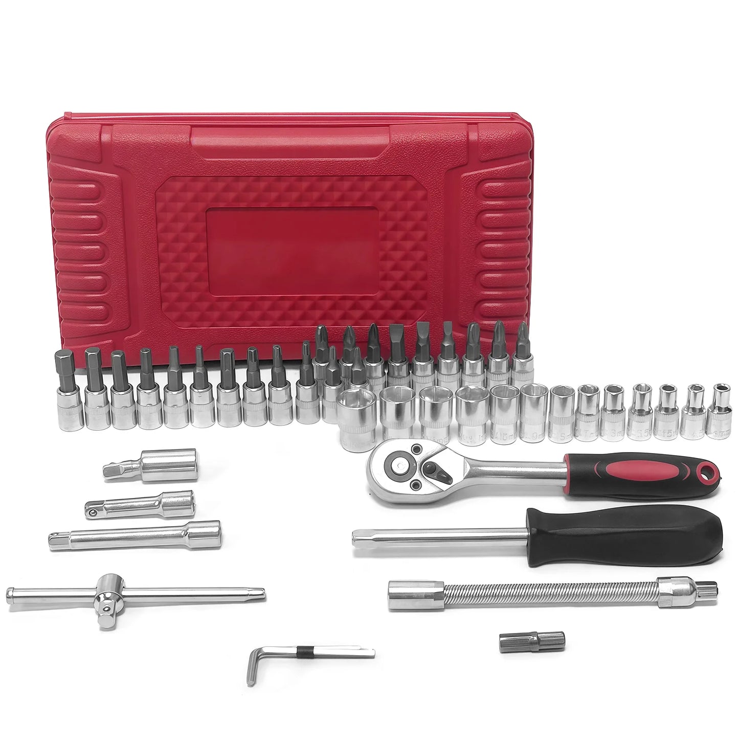 Enroslu Socket Ratchet Wrench Set, 46 Pieces Screwdriver Kit with Metric Bit Sockets and Extension Bar, 1/4 inch Drive Socket Ratchet Wrench Set for household and car repair