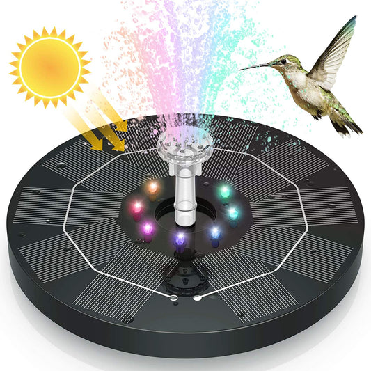 Solar Fountain Pump for Birdbath with 8 LED Lights, Solar Water Fountains with Battery 6 Nozzles for Garden Birdbath Pond Pool Fish Tank Outdoor