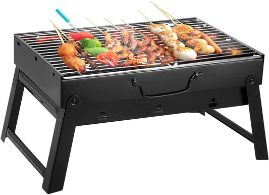Folding Portable Barbecue Charcoal Grill, Barbecue Desk Tabletop Outdoor Stainless Steel Smoker BBQ for Outdoor Cooking Camping Picnics Beach 13.7''x9.4''x 2.3''