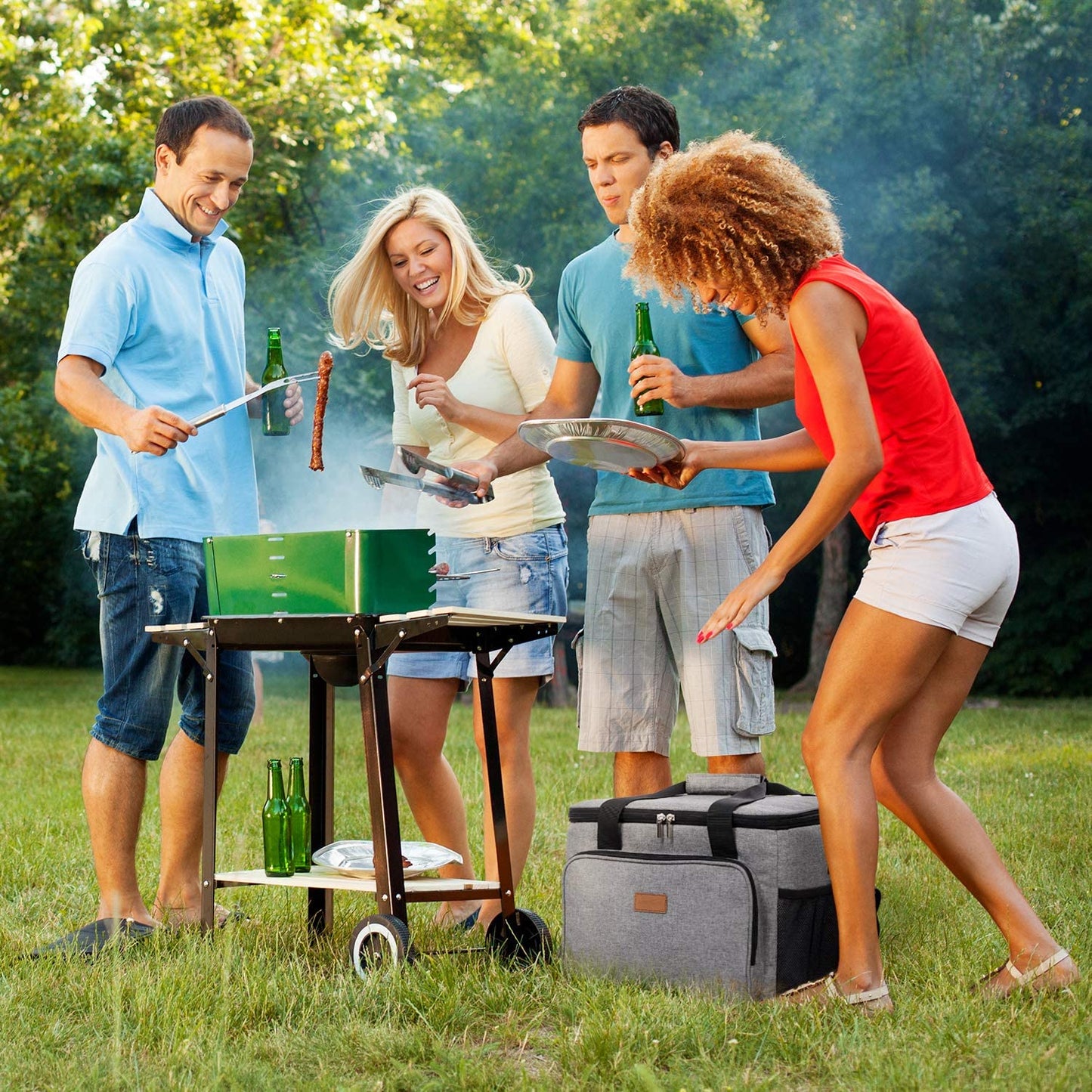 Collapsible Cooler Bag Insulated 24L ( 40-Can ), Large Leakproof Soft Sided Portable Cooler Bag for Outdoor Travel Beach Picnic Camping BBQ Party, Grey