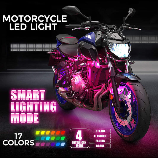 Motorcycle Led Light Kit, 6Pcs Motorcycle Lights Underglow Waterproof Motorcycle LED Strip Light, Multi-Color Neon Lights, Modes Atmosphere Lights