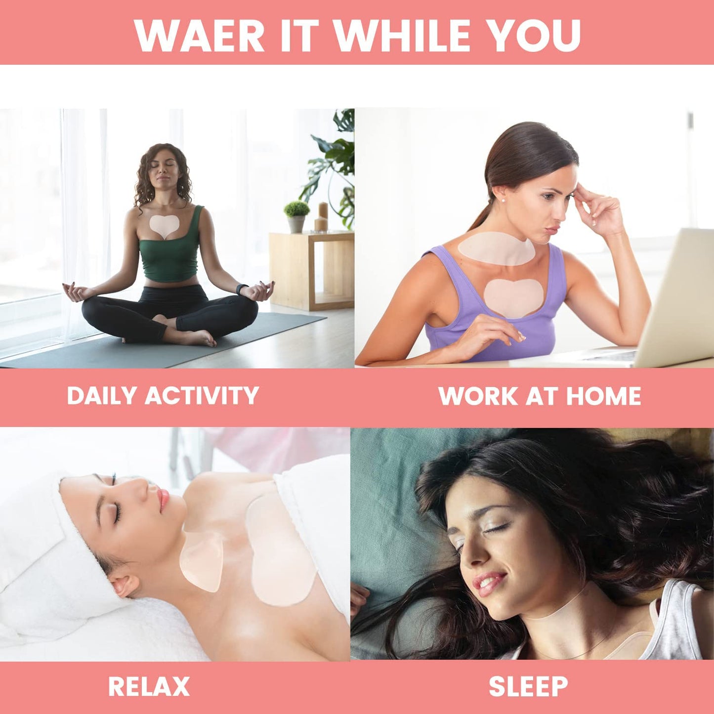 Chest Wrinkle Pads – Decollete Anti Wrinkle Chest Neck Pads - Set of 2 Silicone Chest Pad and 1 Anti Wrinkle Neck Pad