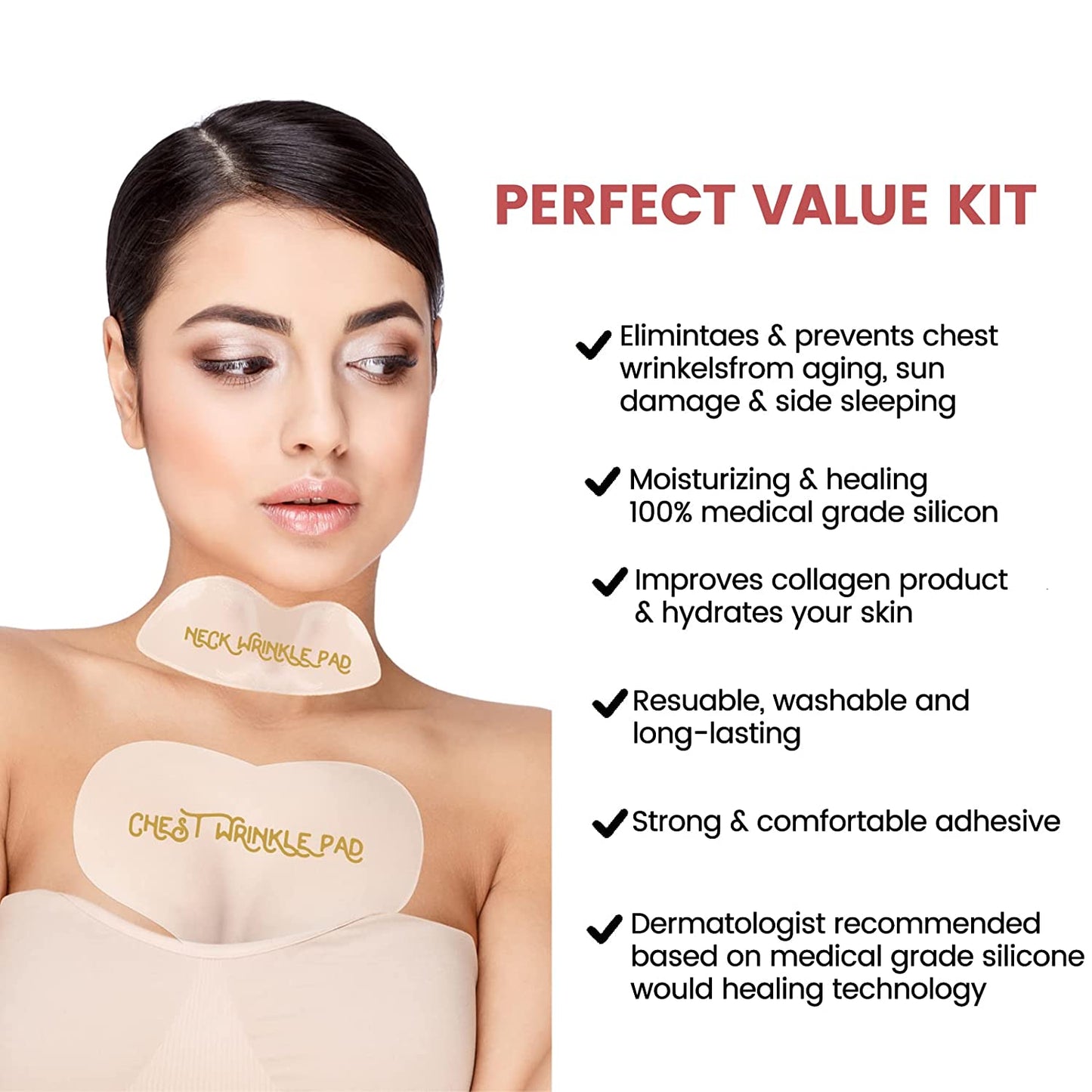 Chest Wrinkle Pads – Decollete Anti Wrinkle Chest Neck Pads - Set of 2 Silicone Chest Pad and 1 Anti Wrinkle Neck Pad